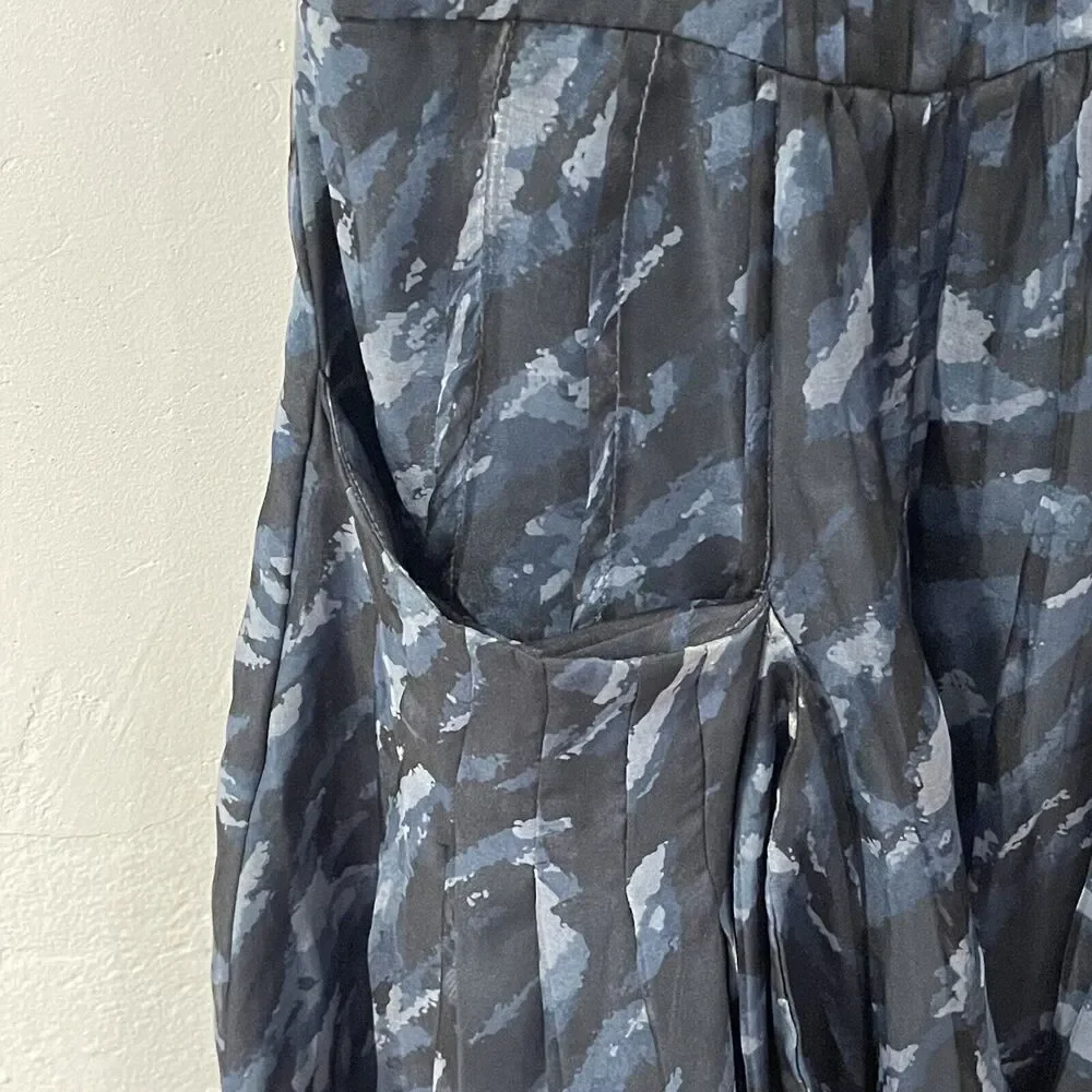 BCBGMaxAzria Silk Camo Mini Dress with Pockets Size XXS Blue Tulle Fit and Flare